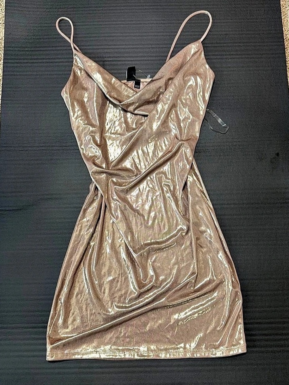 Windsor After Dark Glow Metallic Slinky Mini Dress Brown Medium